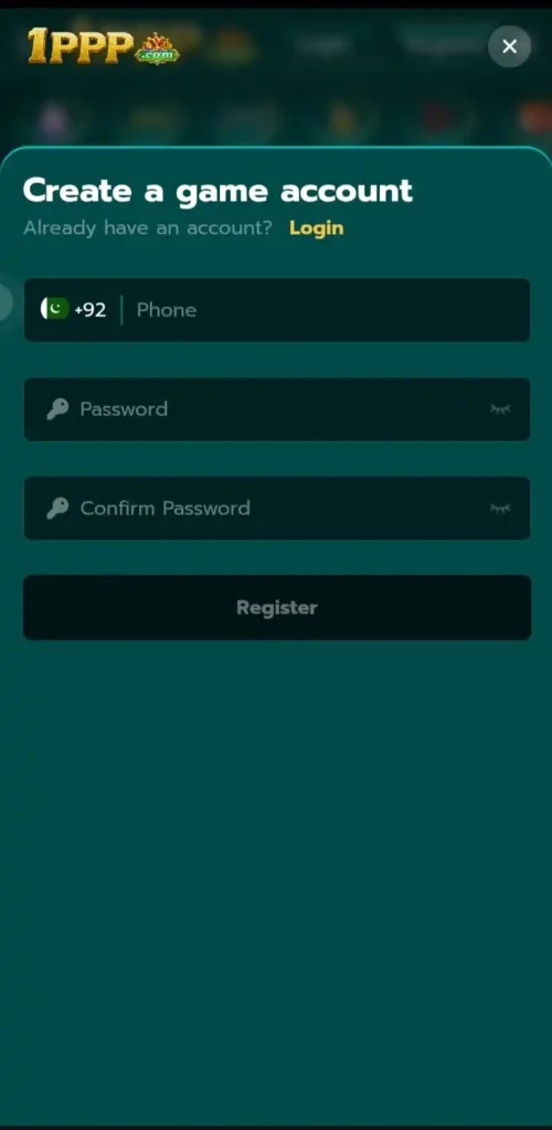 mobile login screen
